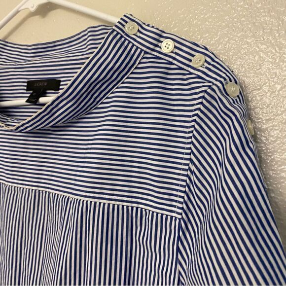 J Crew Funnel Neck Blouse Hi Low Hem pinstripe professional office blouse 10 - Picture 4 of 8